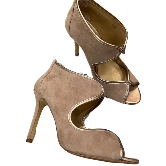 ANN TAYLOR Moira Peep Toe Suede Leather Heels - Picture 2 of 10